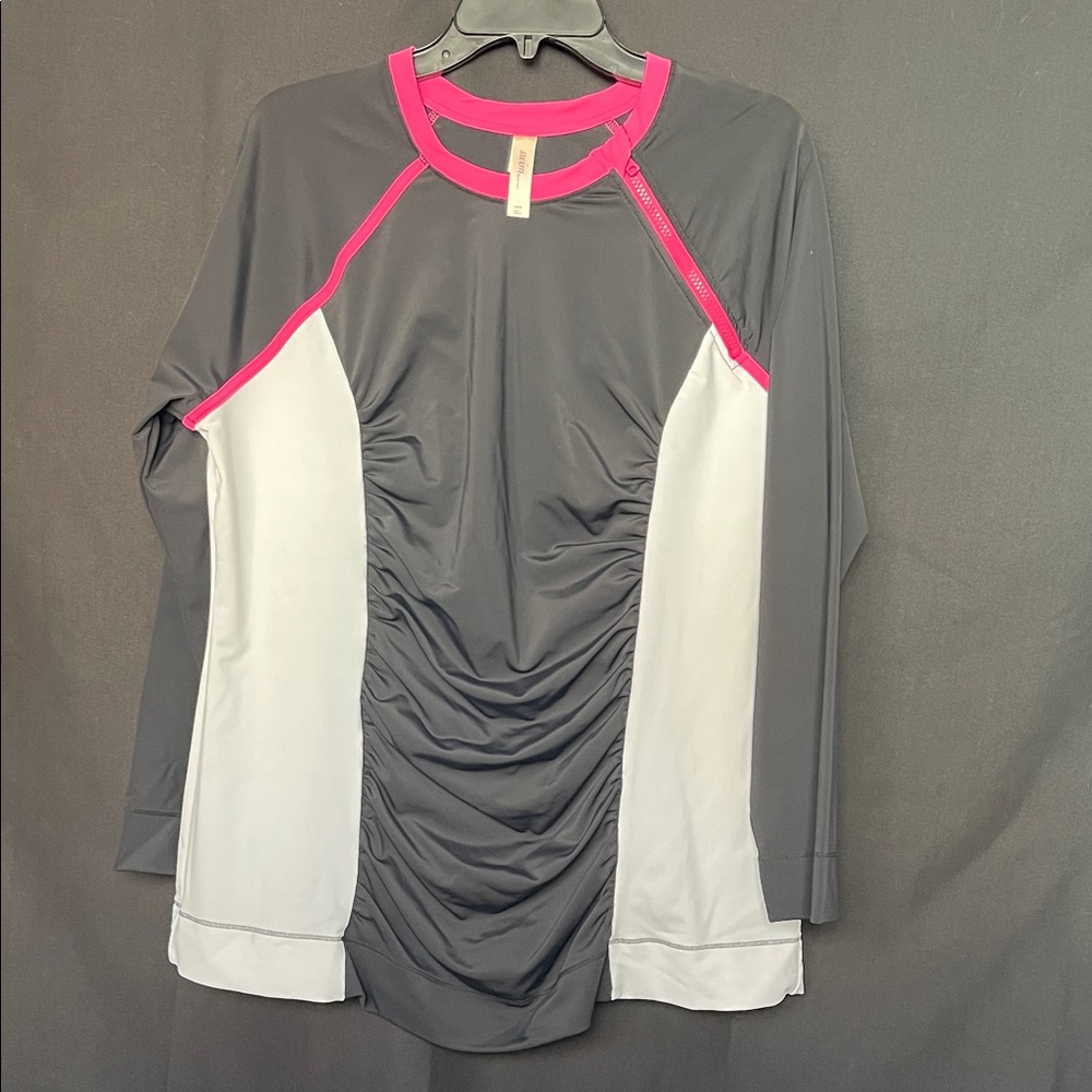 Cacique Black and White Women's Rash Guard with Pink Accents